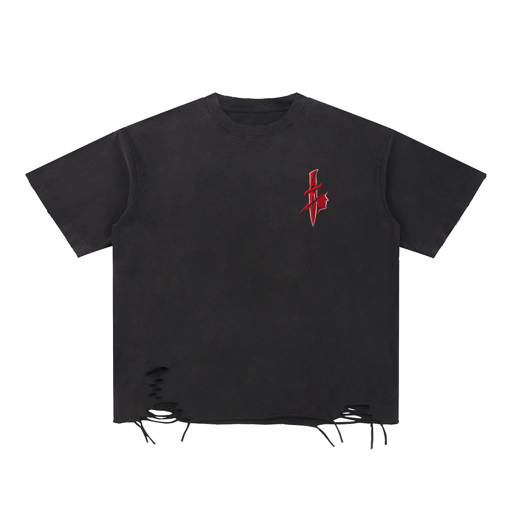 Faded/Ripped Raw-Hem T-Shirt
